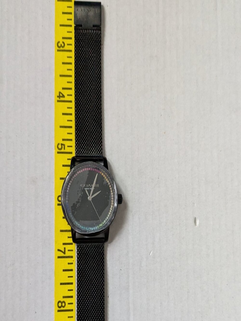 COACH Grand Black Dial Rainbow Crystal Mesh Band Quartz Watch CA 113.7.34.2232